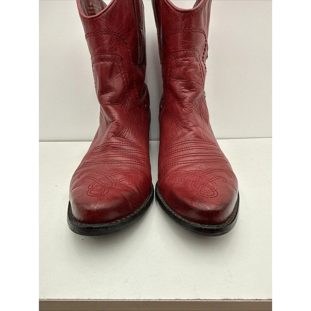 Red Western Cowgirl Ankle Boots Waco w/Buckle Franco Sarto Women Sz 7.5 READ Des